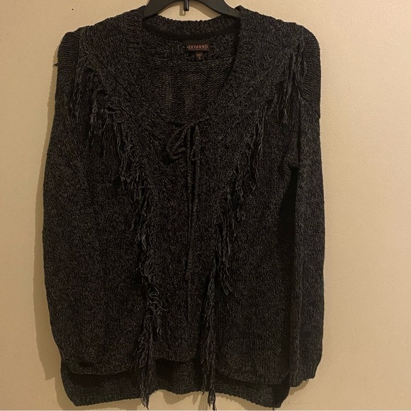 Shyanne Country Sweater Western Size S Fringed V-Neck Gray Long Sleeve Cotton - Picture 1 of 10